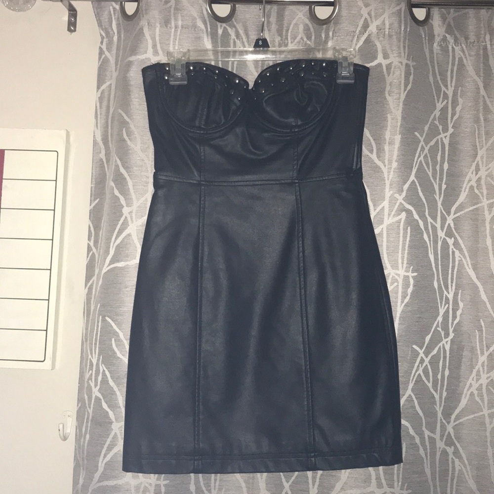 Black Leather dress 32c/34B-C cup strapless dress